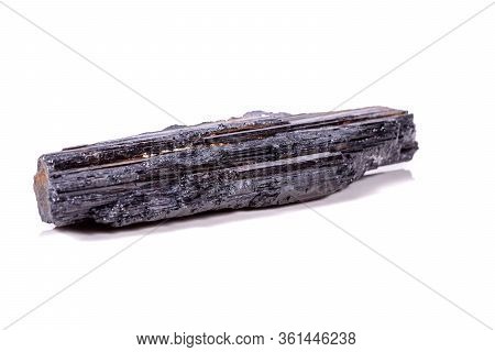 Macro Mineral Stone Sherle, Schorl, Black Tourmaline On White Background