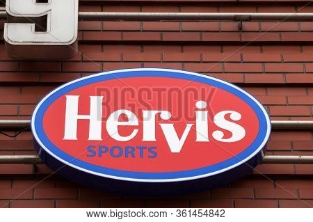 Prague, Czechia - November 4, 2019: Hervis Sports Logo In Front Of Their Store In Prague. Hervis Is 