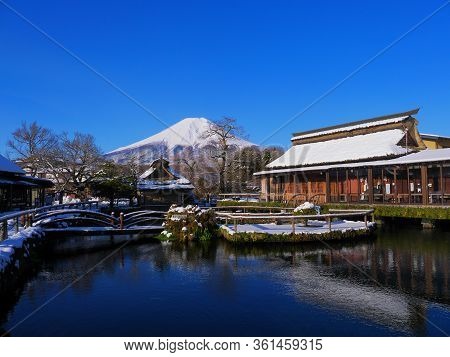 World Heritage Oshino Hakkai And Mount Fuji Snow Scene Yamanashi Prefecture Japan 04/14/2020