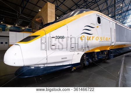 YORK,UK - AUGUST 12,2019 : Eurostar Class 373 trains at the National Railway Museum in York