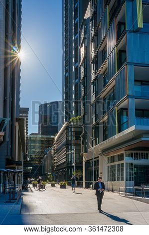 Sydney, Australia - November 24, 2016: People At Barangaroo Precinct Walking Early In The Morning. B