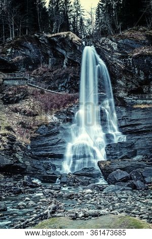 Steindalsfossen waterfall in evening, Norway