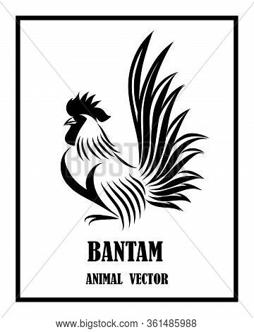 Vector Line Art Illustration Logo Of A Bantam. It Is Standing. It Is Black And White.