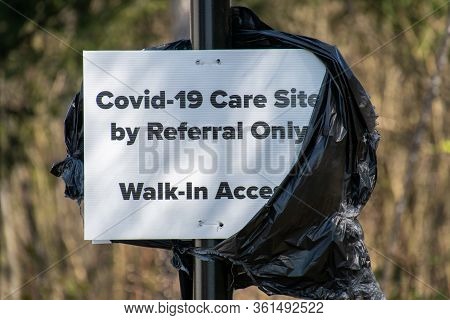 Signs Put Up Around Burnaby Central Park About Covid-19.       Burnaby Bc Canada      April 15th 202