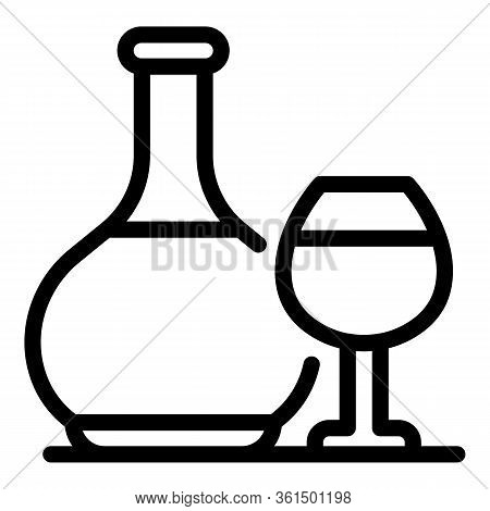 Brandy Bottle And Glass Icon. Outline Brandy Bottle And Glass Vector Icon For Web Design Isolated On