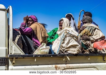 Simien Mountains, Ethiopia - Feb 07, 2020: Ethiopian People At Simien Mountains National Park In Eth