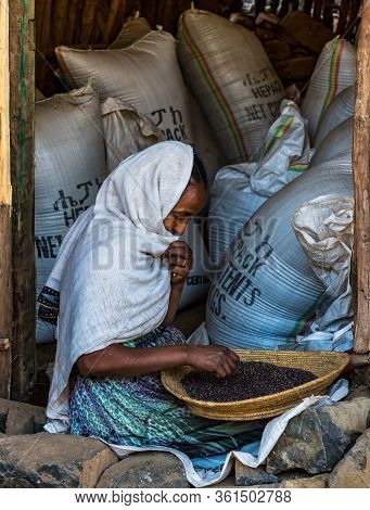 Aksum, Ethiopia - Feb 08, 2020: Ethiopian People On The Road From Axum To The Simien Mountains, Nort