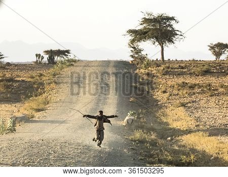 Axum, Ethiopia - Feb 11, 2020: Ethiopian Boy Seen On The Road From Axum To Gheralta, Tigray In North