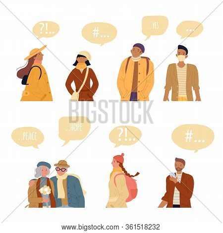 Different Age People Character. Speech Bubble For Emotions Expression, Making Dialog. Exclamation Qu