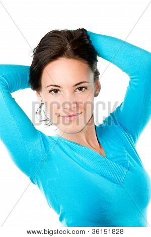 화이트 티에서 더 많은 사진에 고립 된 아름 다운 검은 머리와 섹시 한 갈색 머리 여자의 초상화