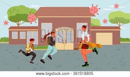 Global Respiratory Viral Epidemic. Covid19 Pandemic. Scared Teenager, Children Run Away China Contag