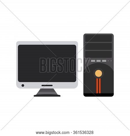 Personal Desktop Computer Or Pc On White Background. Vector Illustration In Trendy Flat Style. Eps 1