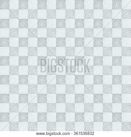 Seamless Checkered Background, Squares Made Up Of Blue And Gray Dots.