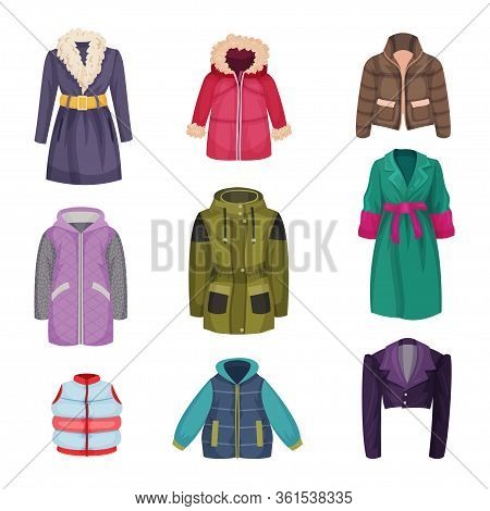 Autumnal And Winter Outerwear With Long Sleeved Clothing Items Vector Set