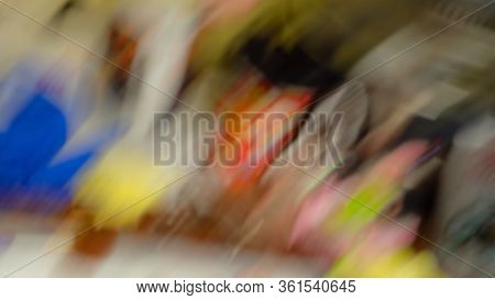 Multicolored Blurred, Defocused Background Of Stationery Or Other Objects. Abstract Motion Blur. Clo