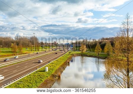 Beatiful European Highway Landschape Wide Angle Shot Aerial View