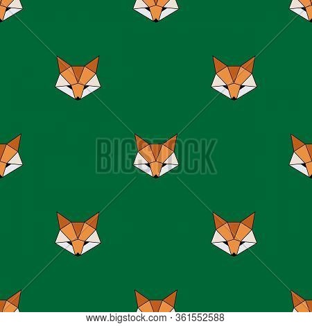 Simple Geomerty Fox Seamless Pattern On Green