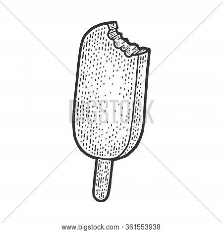 Ice Cream Bar Chocolade Glazed Sketch Engraving Vector Illustration. T-shirt Apparel Print Design. S