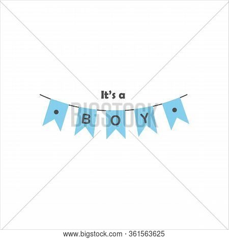 Cute Vintage Blue Chic Bunting Flags For Boys Baby Shower. Ita A Boy Inscription