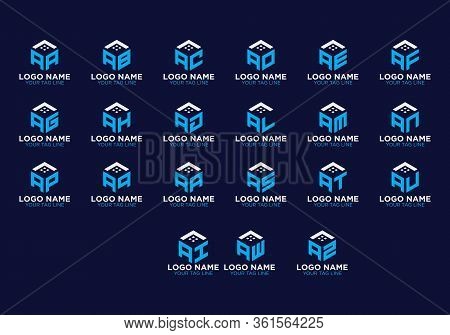 Vector Set Of Cube Letter Logotypes. Property And Construction Logo Design For Business Corporate Si