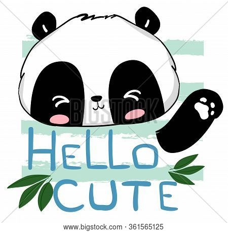 Cute Panda On A Striped Background. Element For Design Of Print, Poster, Vector. Illustration Stock 