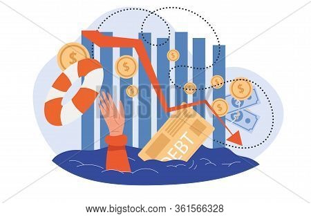 Throwing A Lifebuoy To Person Drowning In Debt In A Concept Of Financial Hardship Caused By The Glob