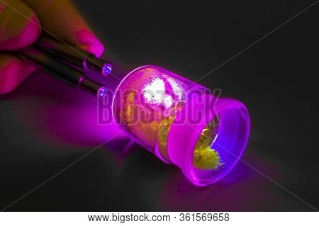 Photoluminescence Chemical Materials, Called Fluorescent. Powder Glows In The Dark Under Uv Light Ra