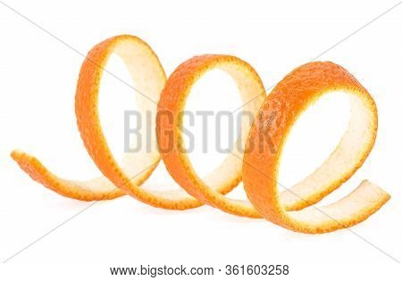Spiral Orange Peel Isolated On A White Background. Single Orange Skin.