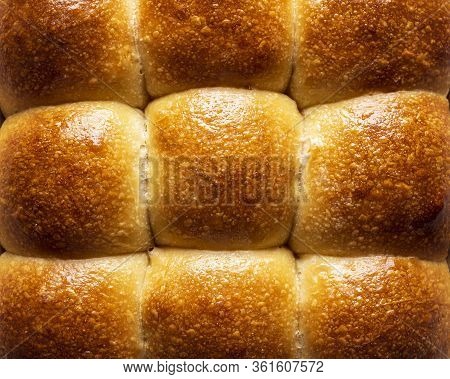Bread Buns Made With Sourdough And White Flour And Baked In A Ceramic Tray. Close-up With The Tasty 
