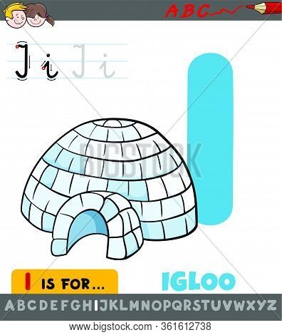 Educational Cartoon Illustration Of Letter I From Alphabet With Igloo For Children