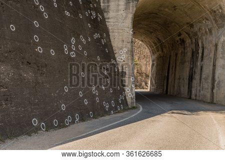 White Circles On Cement Wall Marking Bullets Holes Sustained During No Gun Ri Incident During Korean