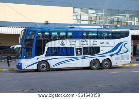 Bangkok, Thailand - December 14, 2018: Modern Passenger Double-decker Bus Mercedes Benz On The Mo Ch