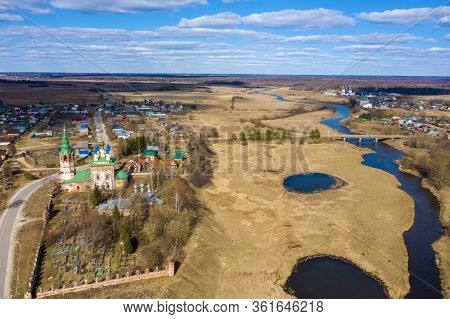 Panorama Of The Village Of Goritsy And The Village Of Dunilovo And The Teza River, Ivanovo Region, R