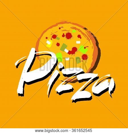 Pizza Hand-lettering Calligraphy. Hand Drawn Vector Stock Illustration. Modern Brush Ink. Isolated O