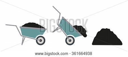 Coal Mine Trolley On White Background. Mine Cart Trendy Flat Style For Graphic Design, Web-site. Vec
