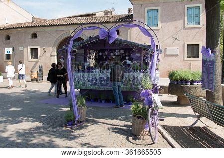 Italy, Valeggio Sul Mincio - May 20 2018: The View Of Lavender Stall In Borghetto Valeggio Sul Minci