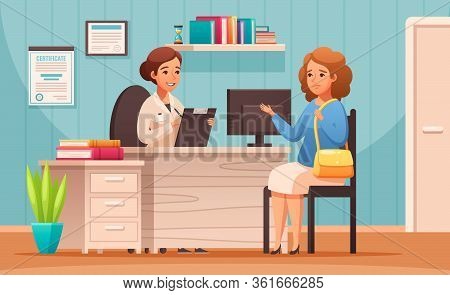 Certified Nutritionist Counseling Appointment Cartoon Composition With Dietitian Advises Client On H