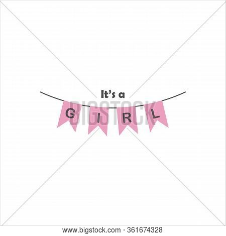 Cute Vintage Pink Bunting Flags For Girls Baby Shower. Ita A Girl Inscription