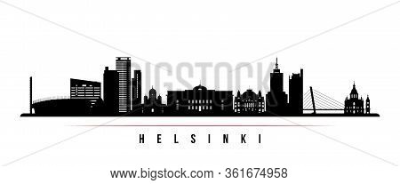 Helsinki Skyline Horizontal Banner. Black And White Silhouette Of Helsinki, Finland. Vector Template