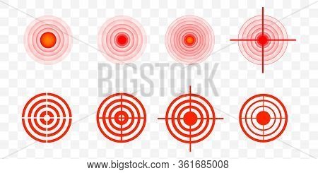 Pain Circle Red Icon For Medical Painkiller Drug Medicine. Vector Red Circles Target Spot Symbol For