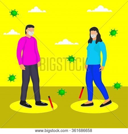 Vector Illustration Of Social Distancing For The People