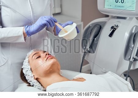 Face Skin Care. Close-up Of Woman Getting Facial Hydro Microdermabrasion Peeling Treatment At Cosmet