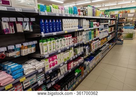 Torrevieja, Valenciana, Spain - Apr 17 2020 : Food For Sale In Empty Shop Due To Covid-19 Virus And 