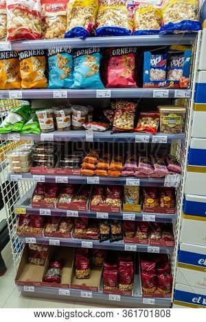 Torrevieja, Valenciana, Spain - Apr 17 2020 : Food For Sale In Empty Shop Due To Covid-19 Virus And 