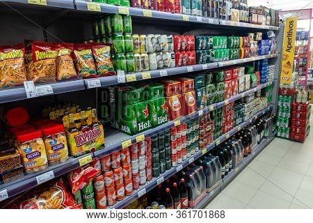 Torrevieja, Valenciana, Spain - Apr 17 2020 : Food For Sale In Empty Shop Due To Covid-19 Virus And 