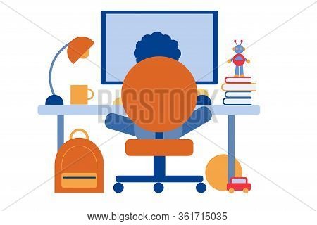 A Vector Illustration Of A Kid Studying And Doing His Homework In His Bedroom At Home