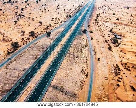 Highway Road In The Desert Aerial View