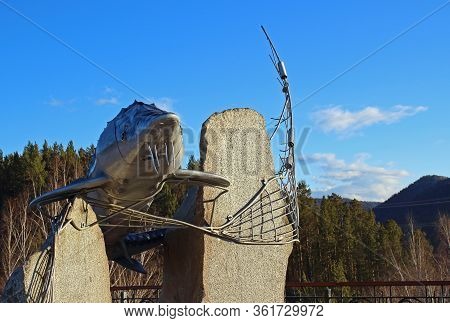 Krasnoyarsk, Russia - March 23, 2020: Monument 'czar-fish' In Memory Of The Writer Victor Astafyev A