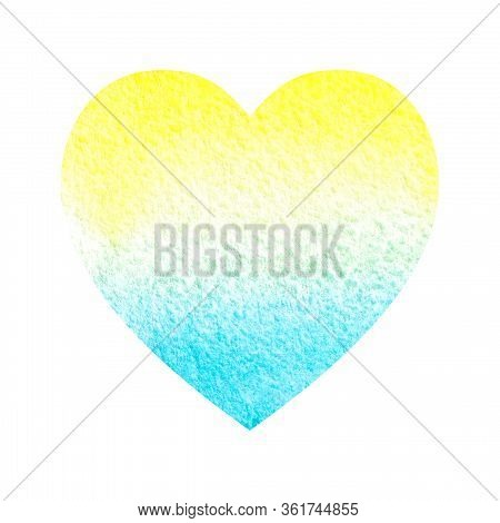 Watercolor Yellow Blue Heart Background. Heart Watercolor Background.