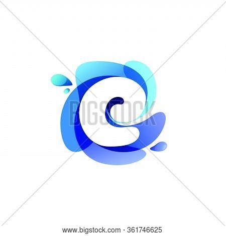 Letter E Pure Water Logo. Swirling Overlapping Shape With Splashing Drops. Vector Icon Perfect For E